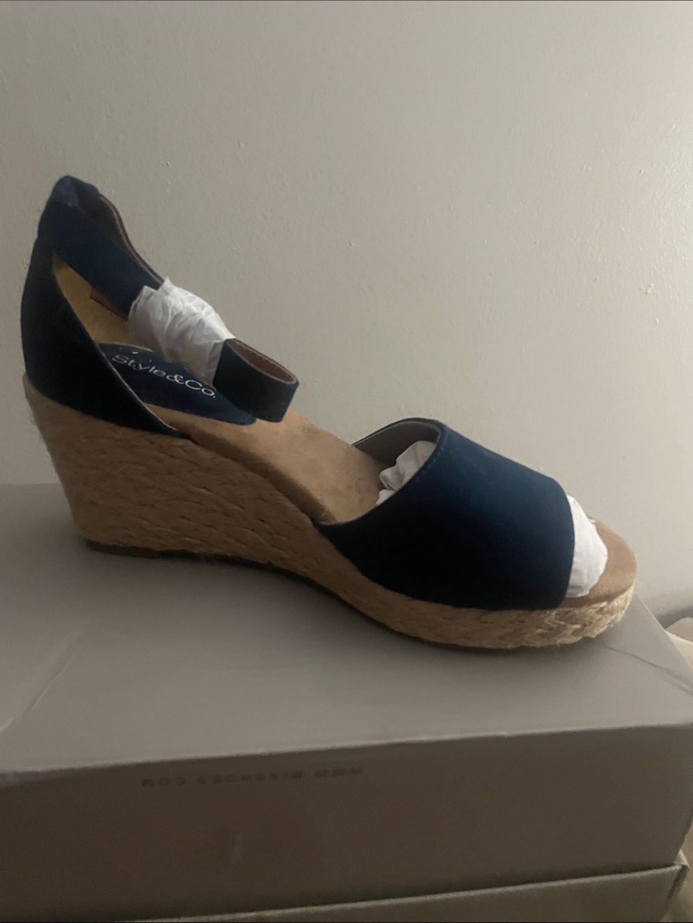 Style & Co. Navy Open-Toe Espadrille Wedge Sandals
